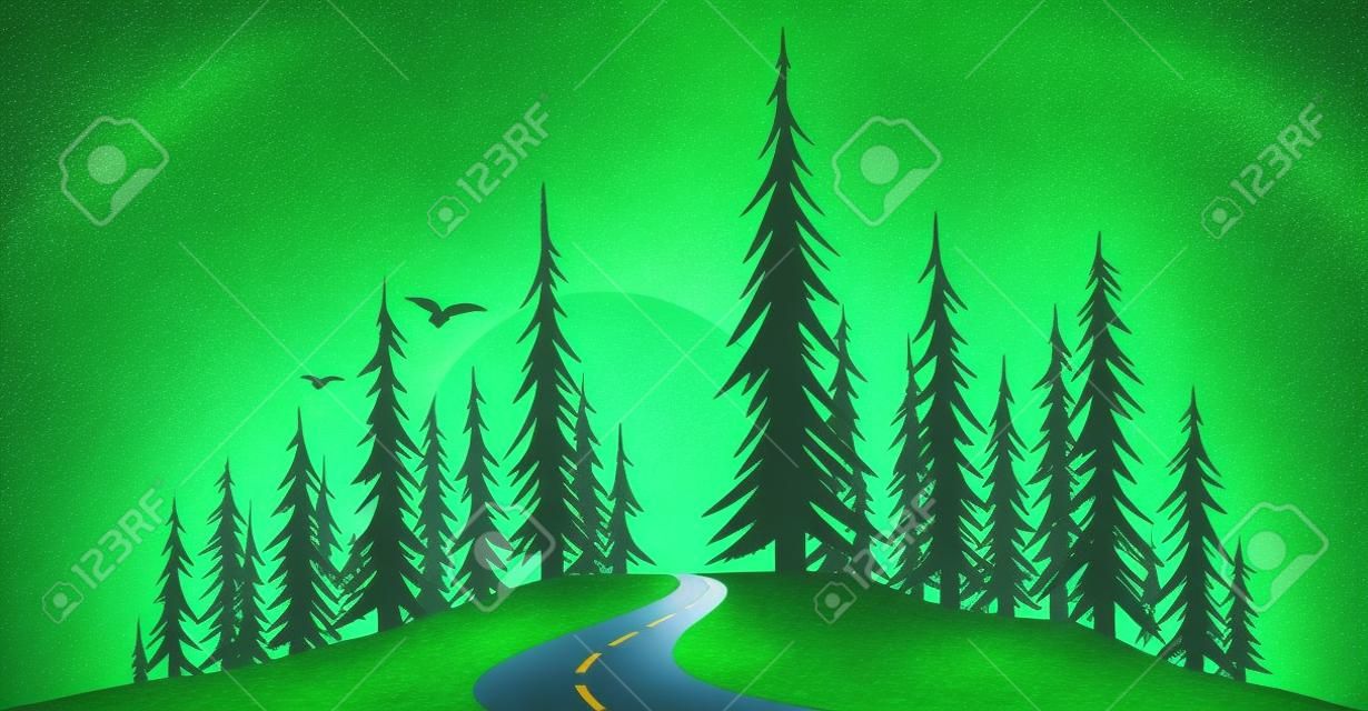 Grüner Wald mit der Straße.