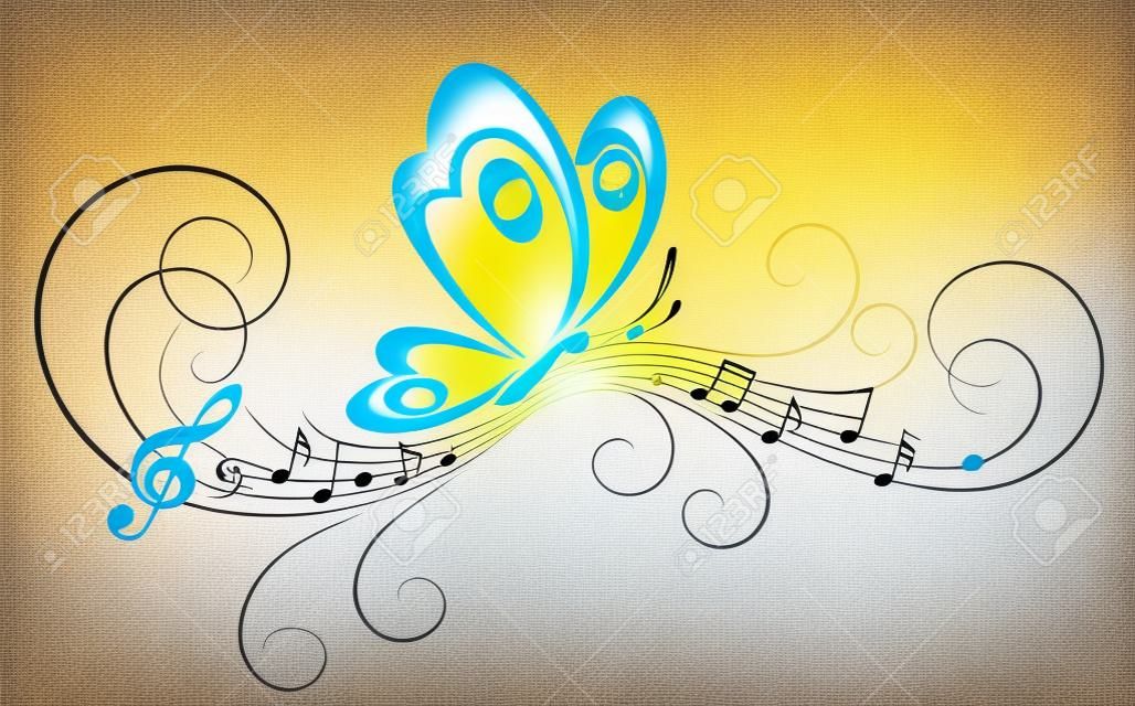 Un symbole du papillon avec des notes de musique.