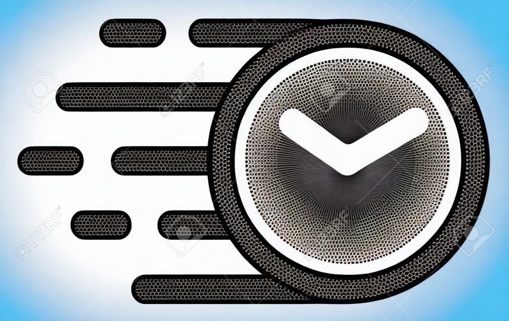 高速効果を持つクロックアイコン。速度、ラッシュ、進歩、エネルギーのシンボルを持つ現代の抽象のために設計されたベクトルイラスト。白い背景に高速時計の動きのシンボル。
