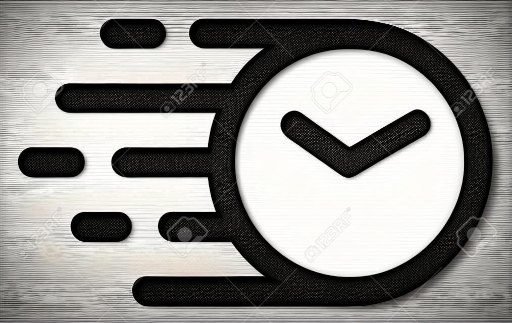 Icono de reloj con efecto de velocidad rápida. Ilustración de vector diseñado para abstracto moderno con símbolos de velocidad, prisa, progreso, energía. Símbolo de movimiento de reloj rápido sobre un fondo blanco.