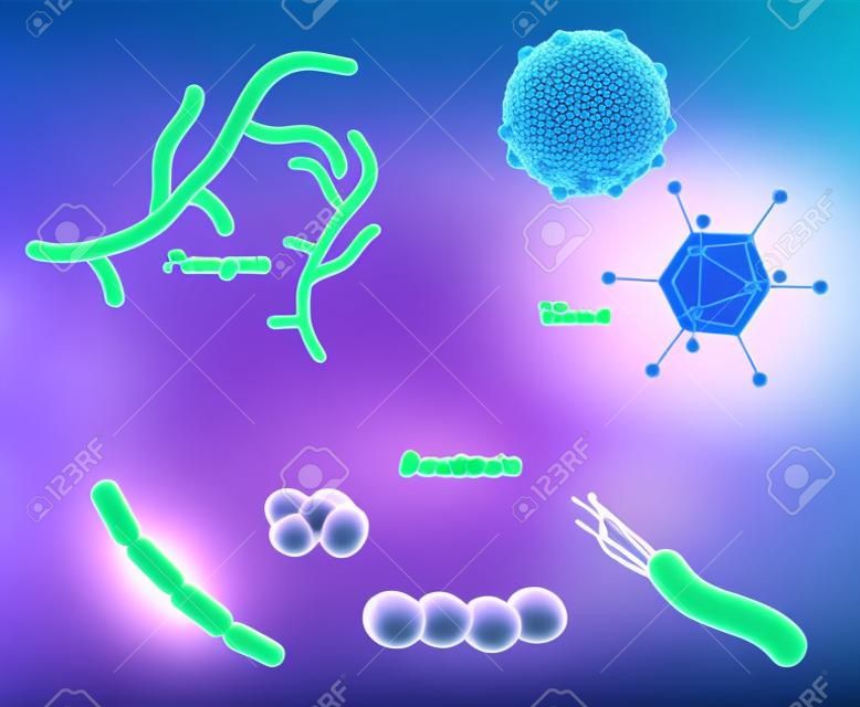 病原体や微生物。ウイルス、細菌、菌類。人間の病気