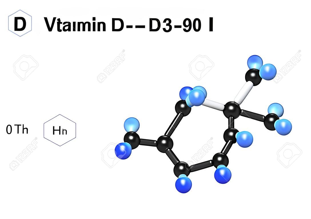 膽或維生素D3。維生素D分子模型。膽鈣化醇分子結構
