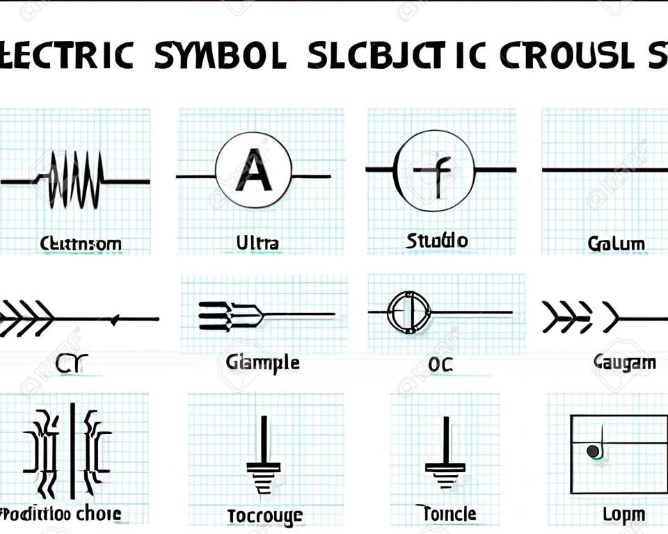 Symbol elektroniczne. Obwód elektryczny symbol elementu zestawu. Piktogram stosowany do reprezentowania urządzeń elektrycznych i elektronicznych.
