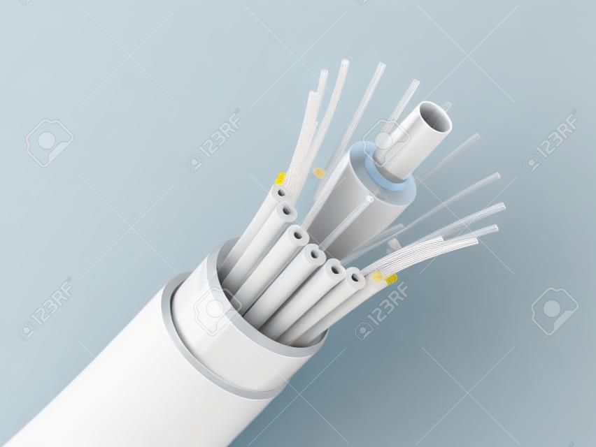 Fiber optische kabel detail geïsoleerd op witte achtergrond
