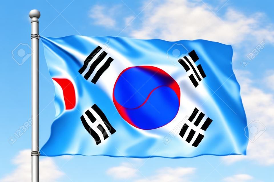 Bandeira da Coreia do Sul no fundo do céu azul