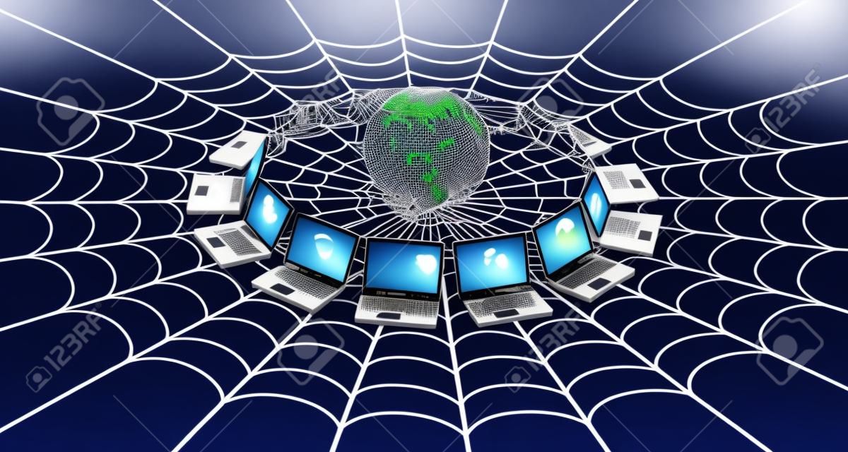 réseau informatique mondial avec une toile d'araignée isolé sur fond blanc
