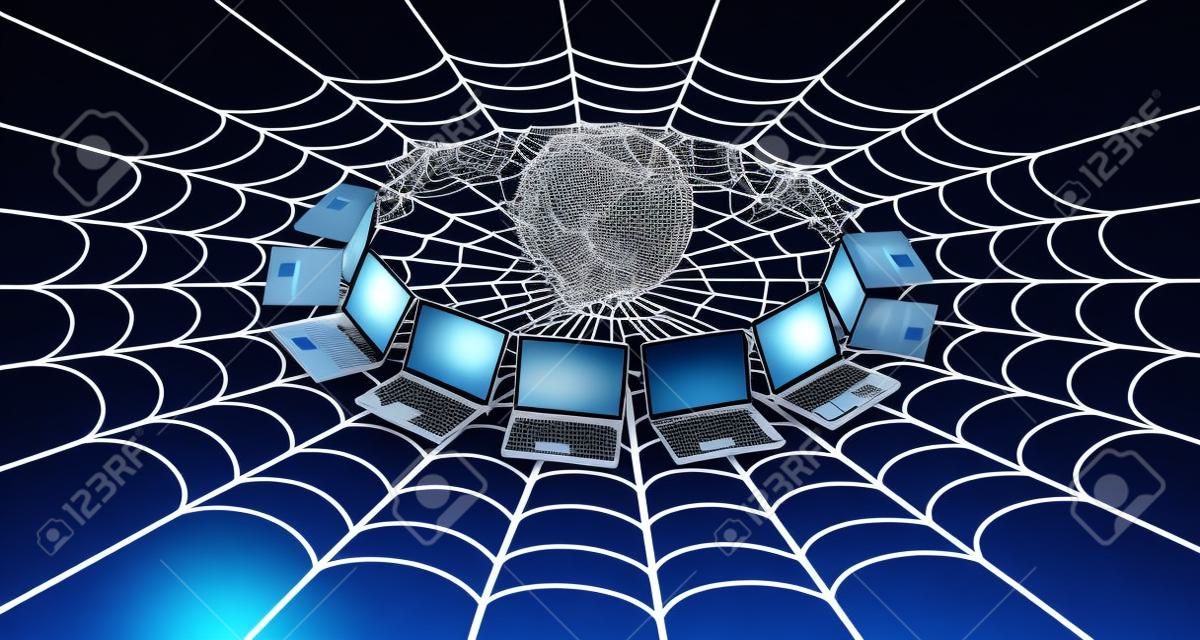 réseau informatique mondial avec une toile d'araignée isolé sur fond blanc