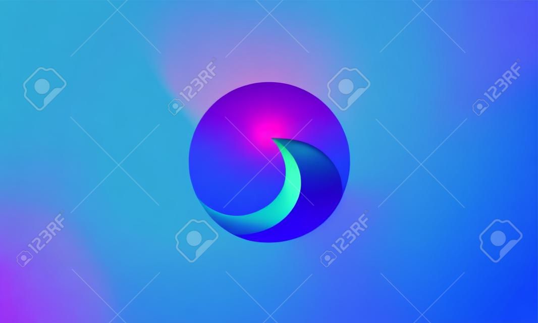 abstract gradient blue wave with circle sunset logo design vector icon symbol illustration