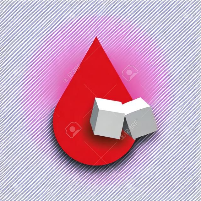 Icône plate avec du sang de glucose rouge pour la conception du concept. Icône de dessin animé rouge. Diagramme vectoriel. Sucre de dessin animé