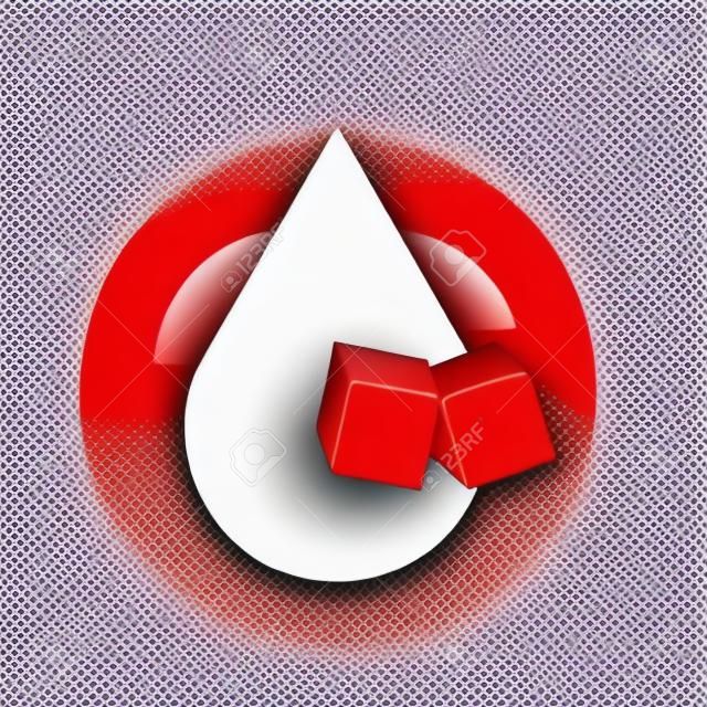 Flat icon with red glucose blood for concept design. Cartoon red icon. Vector diagram. Cartoon sugar