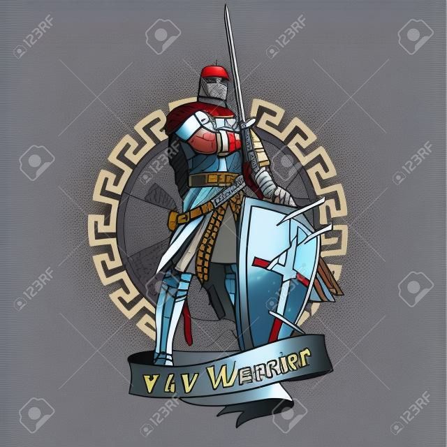 veteran warrior sword and shield illustration vector