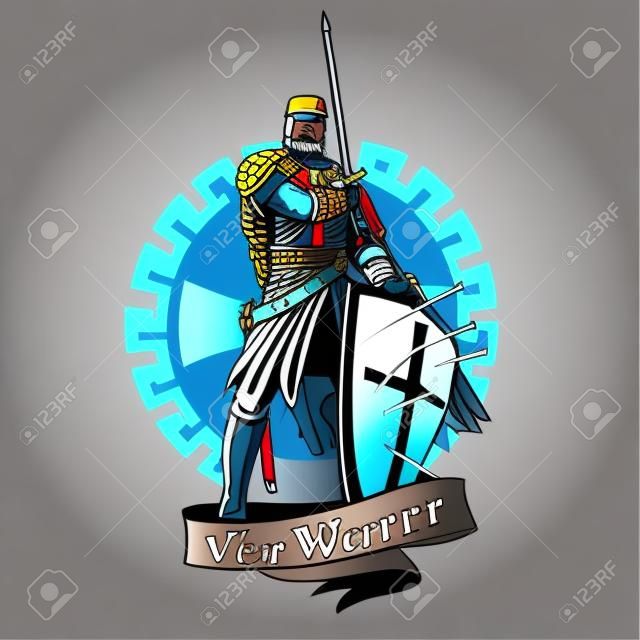 veteran warrior sword and shield illustration vector