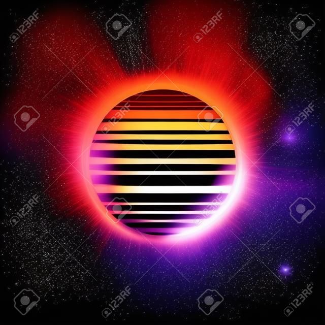 80s rétro coucher de soleil vector illustration coucher de soleil affiche espace fond futuriste