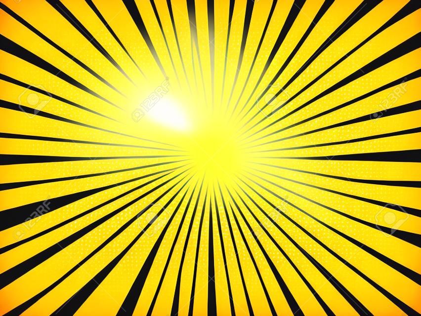Yellow rays pop art background . Bright sunbeams  retro backdrop.