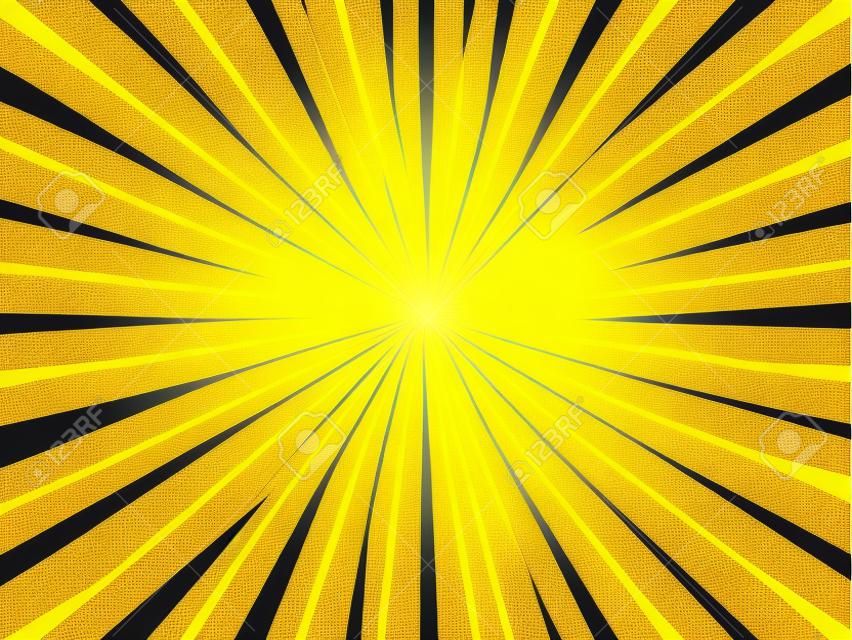 Yellow rays pop art background . Bright sunbeams  retro backdrop.