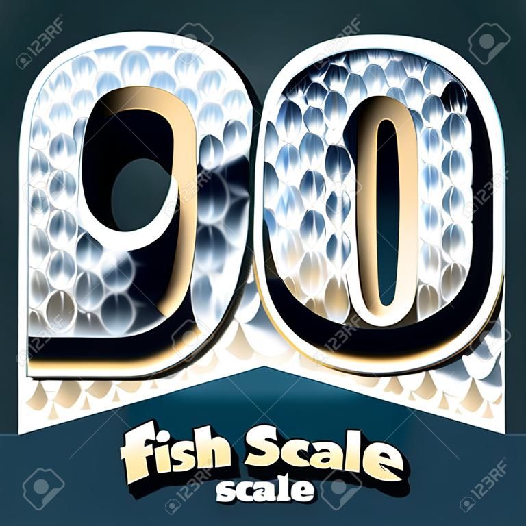 Vector set of fish scale font. Stylish gloss font. Numbers 9 0