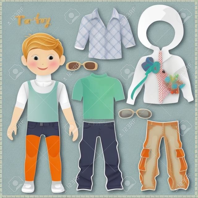Paper Doll z zestawem ubrań Cute szablon do cięcia chłopca modne