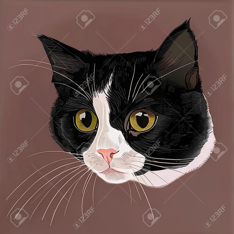 Portrait d'un chat noir et blanc. illustration