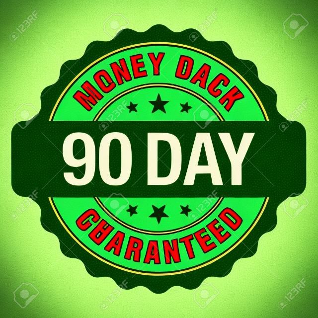 90 Days Money Back Guaranteed, Green Vintage, Retro Sticker, Badge, Icon, Stamp isolated on white background.