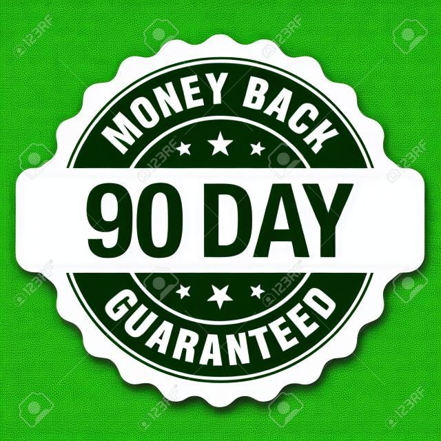 90 Days Money Back Guaranteed, Green Vintage, Retro Sticker, Badge, Icon, Stamp isolated on white background.