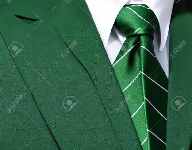비즈니스 양복과 녹색 환경의 수비에서 자연 작업을 나타내는 넥타이와 같은 녹색 잎