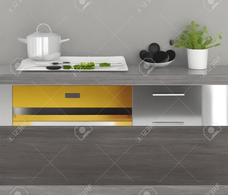 Lunch table on modern kitchen interior background