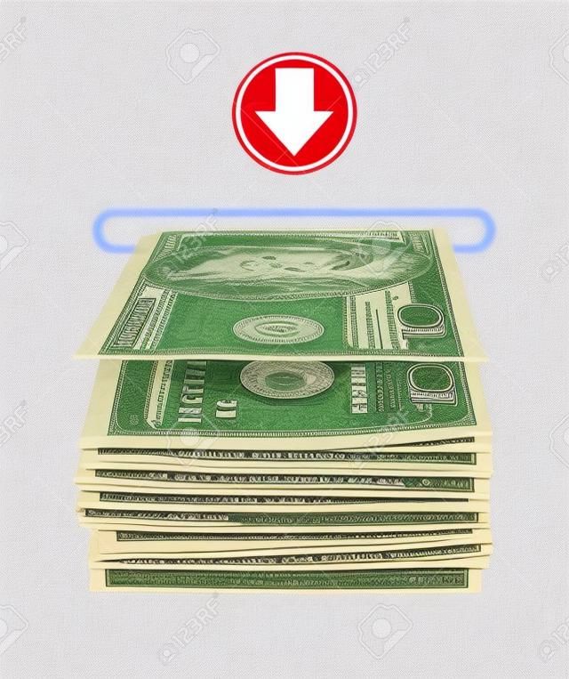 Dolar amerykański pieniędzy stos zwolniony z wyimaginowanym atm bankomatu