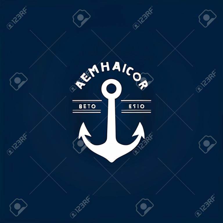 marine retro emblems logo with anchor, anchor logo - vector