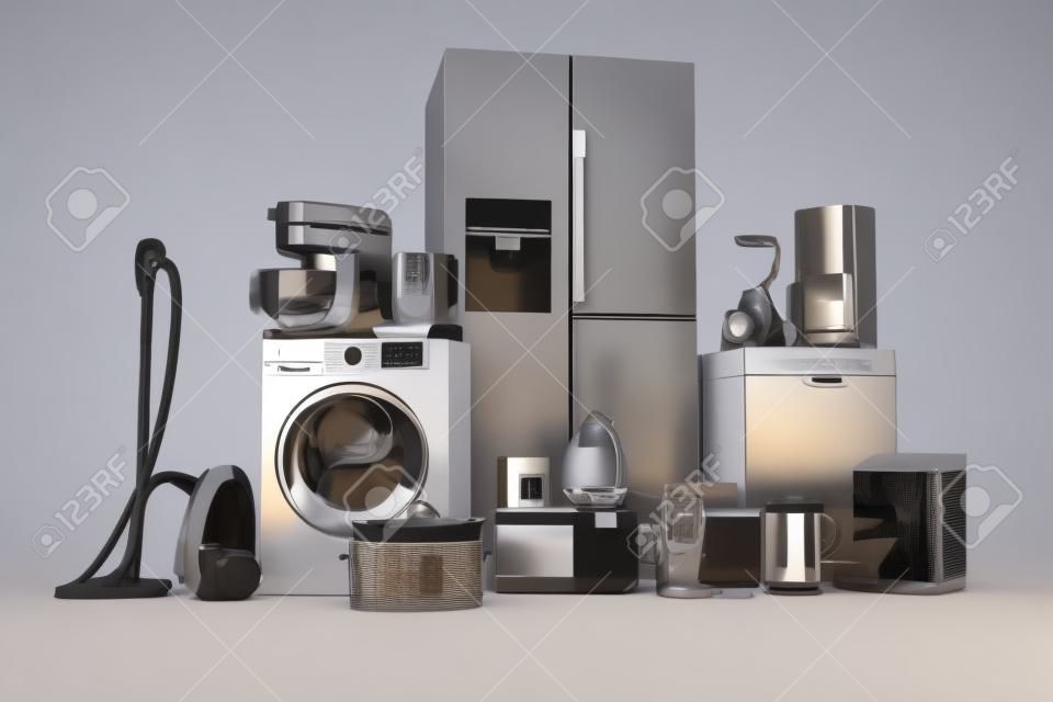 3d render of home appliances collection set