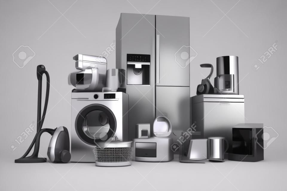 Render 3D de conjunto de colección de electrodomésticos