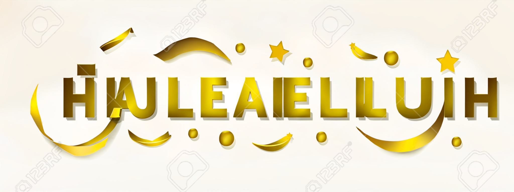 Lettrage d'Alléluia avec couleur or, typographie pour bannière, affiche, carte de voeux et autres