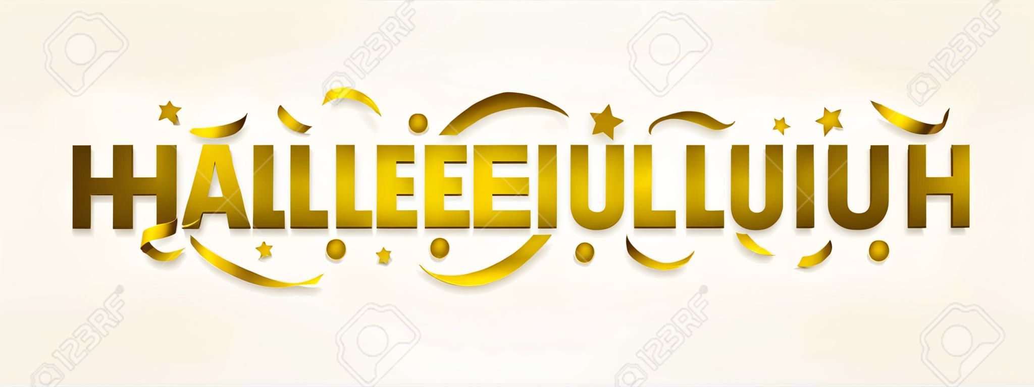 Lettrage d'Alléluia avec couleur or, typographie pour bannière, affiche, carte de voeux et autres
