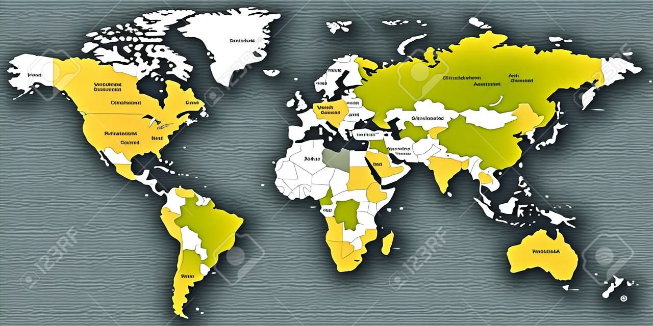 Ilustração vetorial altamente detalhada do mapa do mundo, incluindo países fronteiriços e cidades