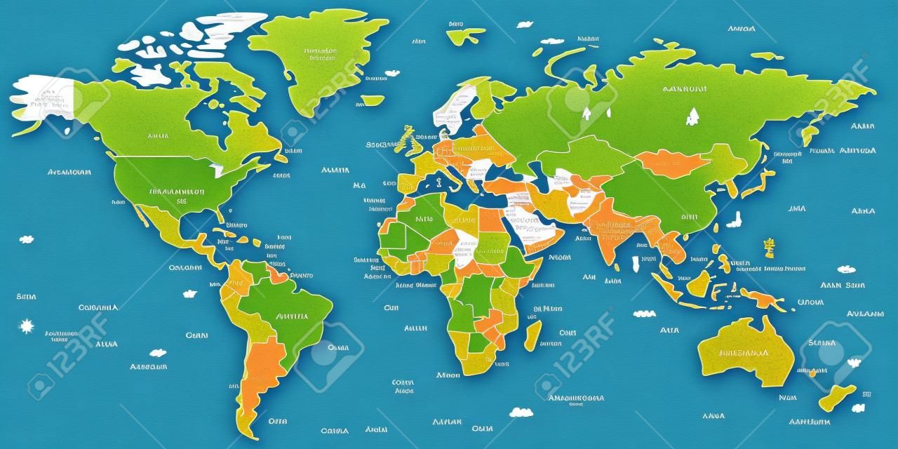 Mapa świata - bardzo szczegółowe ilustracji wektorowych.