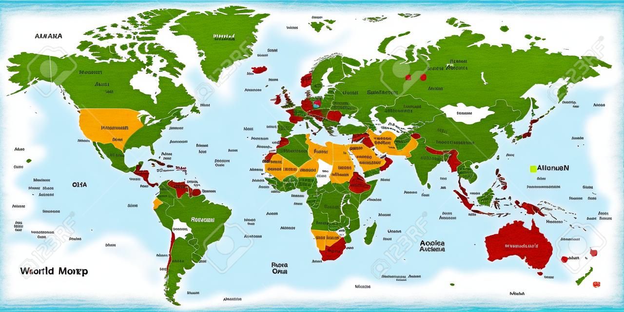 Wereldkaart - zeer gedetailleerde vector illustratie.