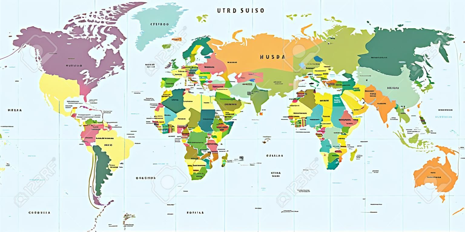 世界地圖 - 插圖​​。有色和網格。
