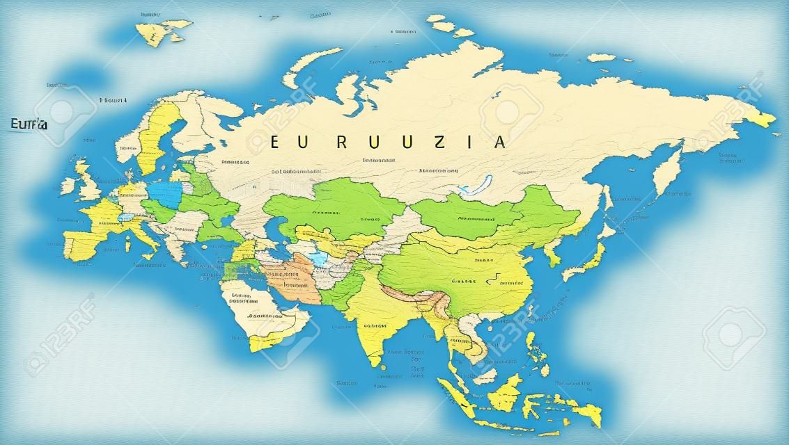 Eurasia map - bardzo szczegółowe ilustracji wektorowych.
