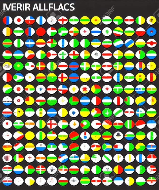 Plana rodada todas as bandeiras de vetor do mundo. Coleção de vetores de ícones da bandeira.