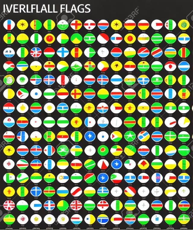 Flat Round All World Vector Flags. Coleção de vetores de ícones de bandeira.