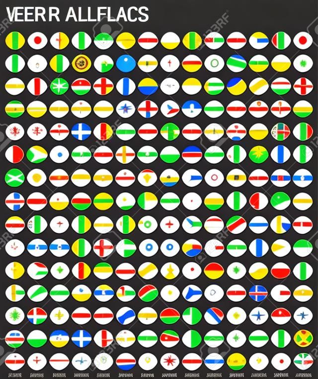 Plana rodada todas as bandeiras de vetor do mundo. Coleção de vetores de ícones da bandeira.