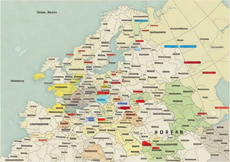 Очень подробные цветные векторные иллюстрации Карта Европы -borders, страны и города - иллюстрация