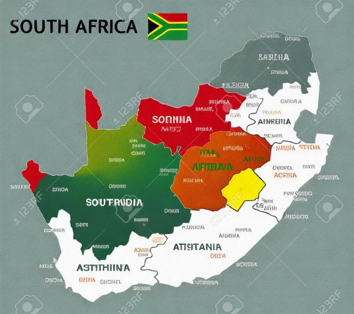 Mapa Republiki Południowej Afryki i flaga - bardzo szczegółowa ilustracja wektorowa