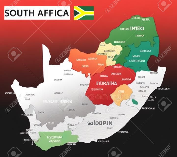 Mappa del Sud Africa e bandiera - illustrazione vettoriale altamente dettagliata