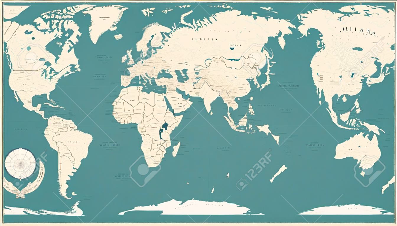 Carte du monde vintage - Illustration vectorielle détaillée