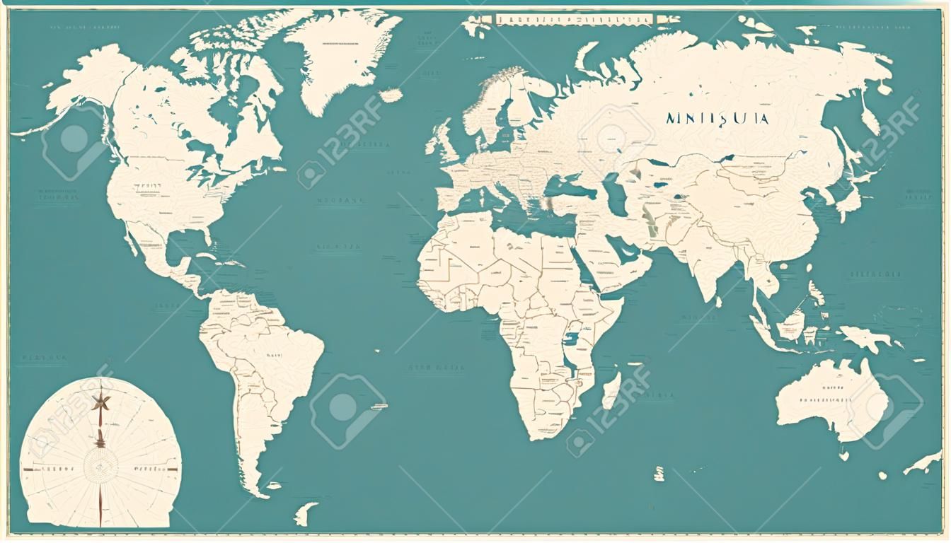 Carte du monde vintage - Illustration vectorielle détaillée