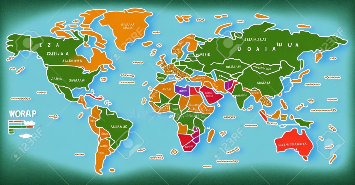 世界地図のベクター。世界の高詳細図