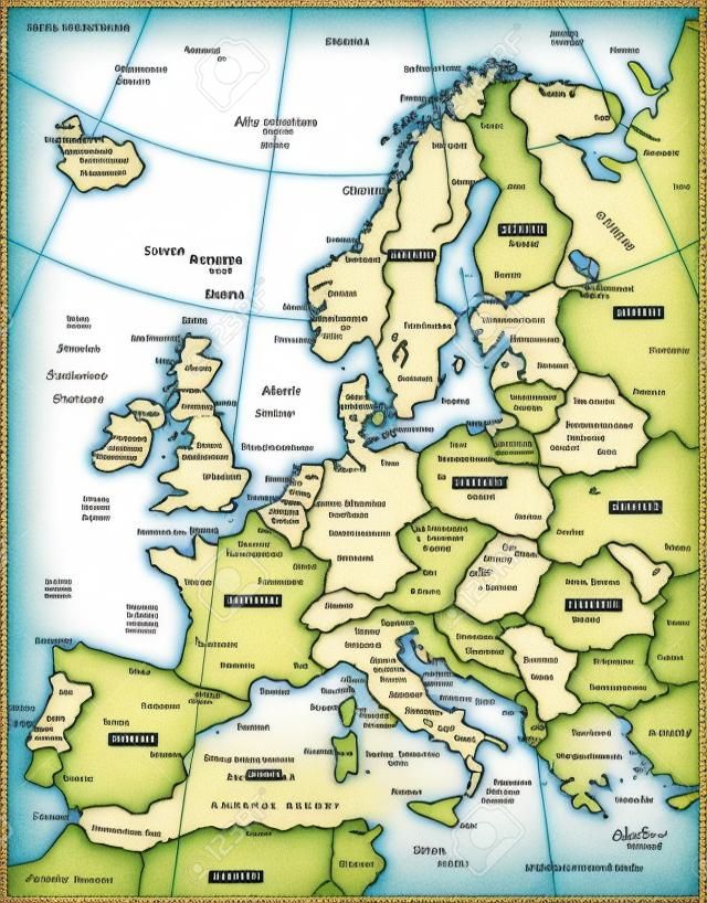Mapa de Europa - Vintage ilustración vectorial detallada