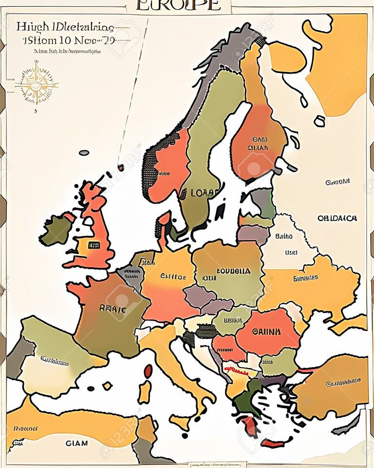 Europe Map - Vintage Illustration vectorielle détaillée