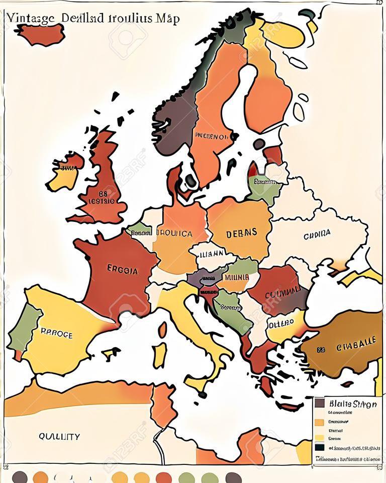 Europe Map - Vintage illustrazione vettoriale dettagliata