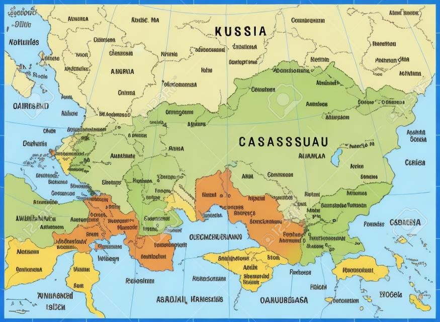 Kaukaz i mapa Azji Środkowej - szczegółowe ilustracji wektorowych